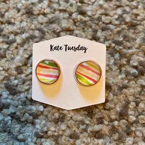 New Green Pink Stripe Stud Earrings 5 for $20